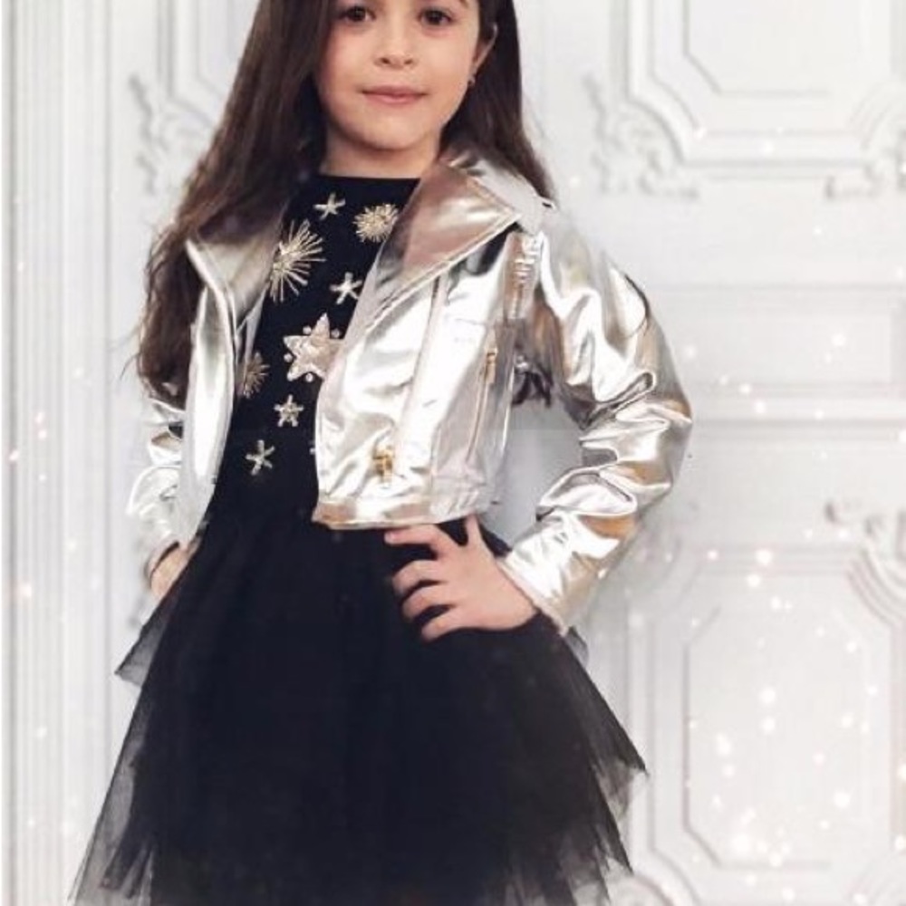 Oh! La, La! Couture Faux Leather Silver Bomber Toddler Jacket 18 Months